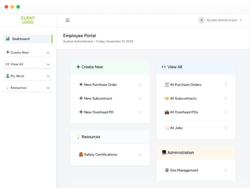 Picture of the employee portal after updates